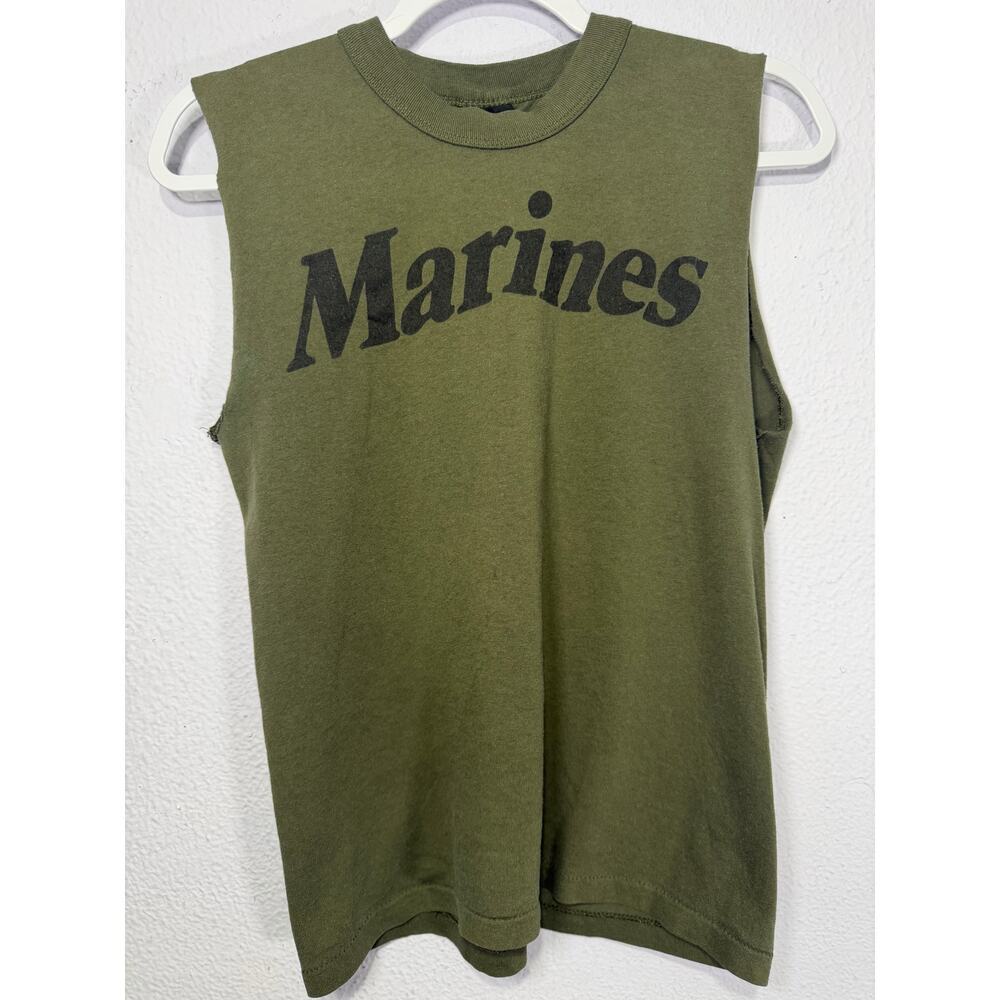 Vintage Rothco US Marines Muscle Tee Olive Drab S Armycore Grunge Cutoff Shirt